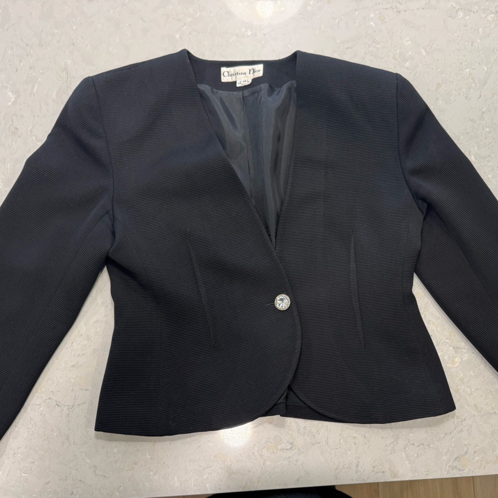 Vintage Christian Dior Black Blazer Jacket 100% Wool Size 14